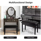 Banc de piano Costway en cuir synthétique, capitonné, double, pour clavier, avec rangement, noir
