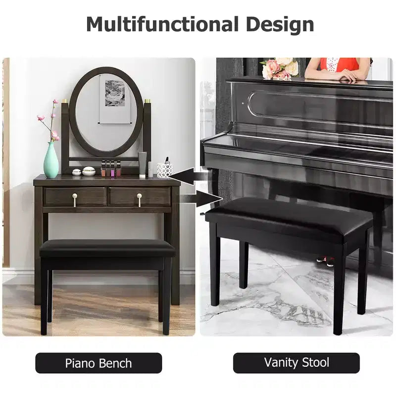 Banc de piano Costway en cuir synthétique, capitonné, double, pour clavier, avec rangement, noir