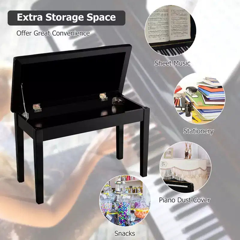 Banc de piano Costway en cuir synthétique, capitonné, double, pour clavier, avec rangement, noir