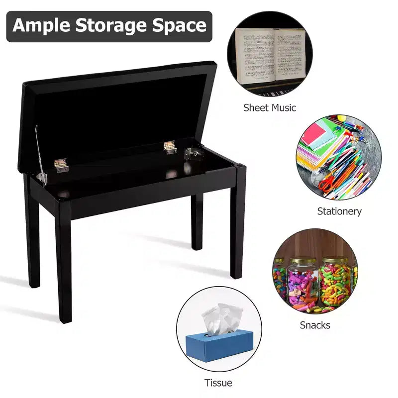 Banc de piano Costway en cuir synthétique, capitonné, double, pour clavier, avec rangement, noir