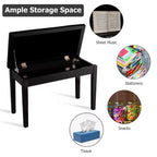 Banc de piano Costway en cuir synthétique, capitonné, double, pour clavier, avec rangement, noir