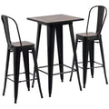 HOMCOM 3 Piece Industrial Dining Table Set, Counter Height Bar Table & Chairs Set with Footrests for Bistro, Pub