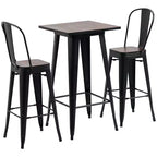 HOMCOM 3 Piece Industrial Dining Table Set, Counter Height Bar Table & Chairs Set with Footrests for Bistro, Pub