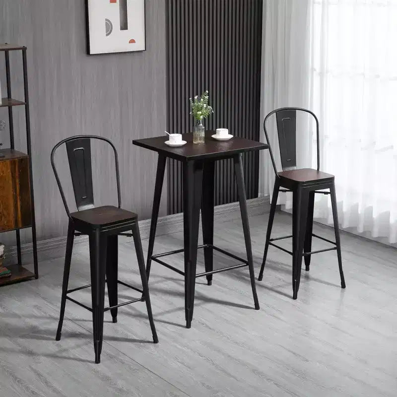 HOMCOM Ensemble de Table et Chaises de Bar Industriel 3 Pièces, Table et Chaises de Bar Hauteur Comptoir avec Repose-Pieds pour Bistro, Pub