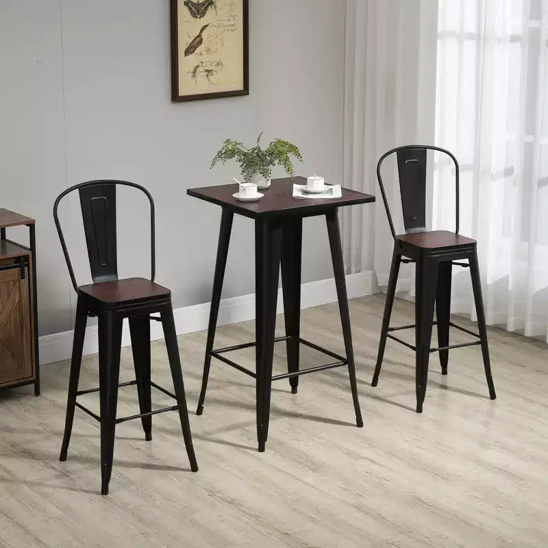 HOMCOM Ensemble de Table et Chaises de Bar Industriel 3 Pièces, Table et Chaises de Bar Hauteur Comptoir avec Repose-Pieds pour Bistro, Pub