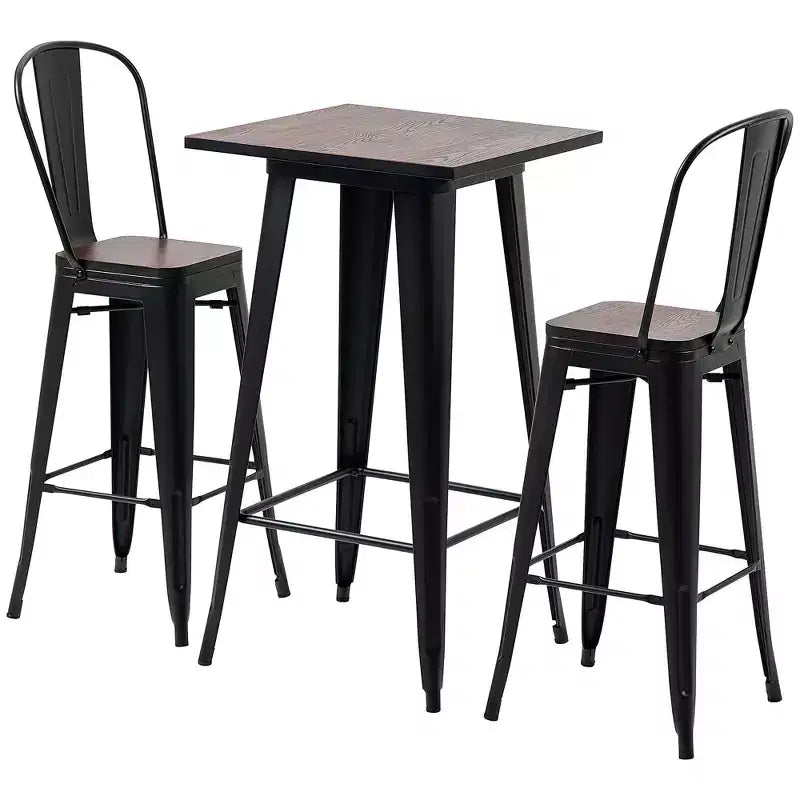 HOMCOM Ensemble de Table et Chaises de Bar Industriel 3 Pièces, Table et Chaises de Bar Hauteur Comptoir avec Repose-Pieds pour Bistro, Pub
