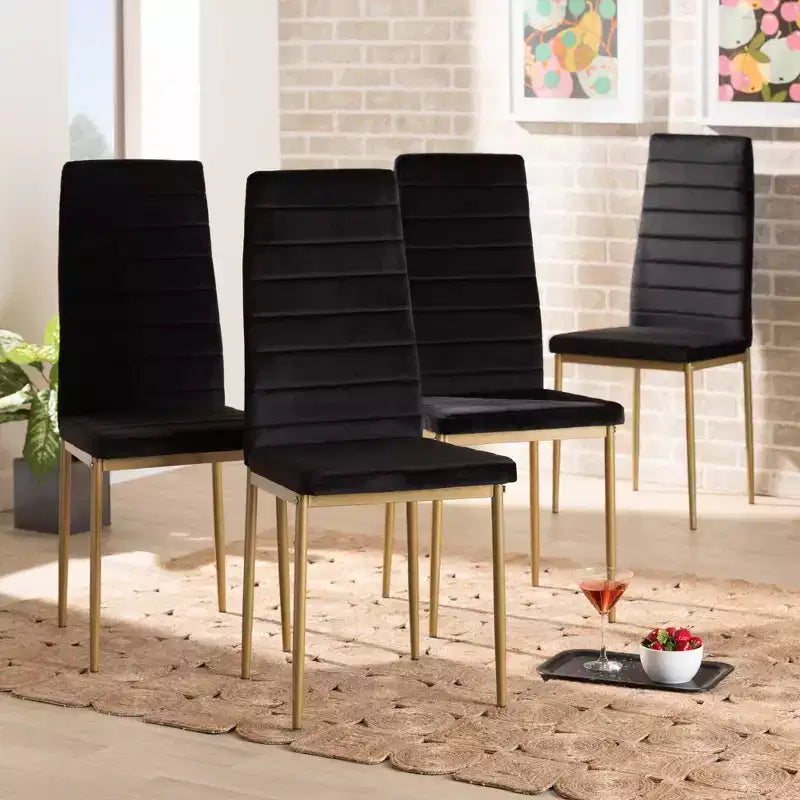 Lot de 4 chaises de salle à manger Armand en velours et métal – Baxton Studio