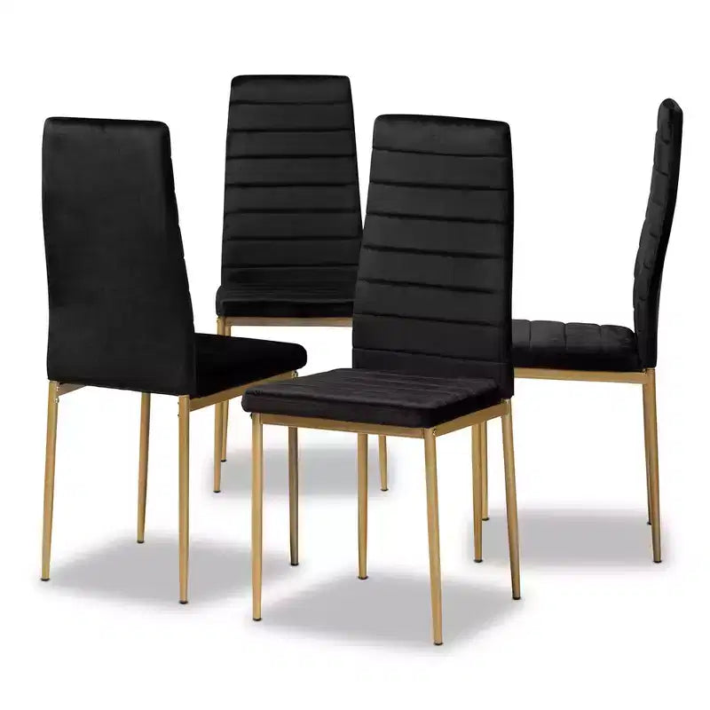 4pc Armand Velvet Fabric Upholstered and Metal Dining Chair Set - Baxton Studio