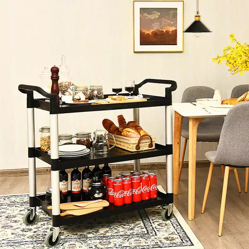 Costway Chariot de service utilitaire à 3 étagères Cadre en aluminium Capacité 222 kg avec roulettes