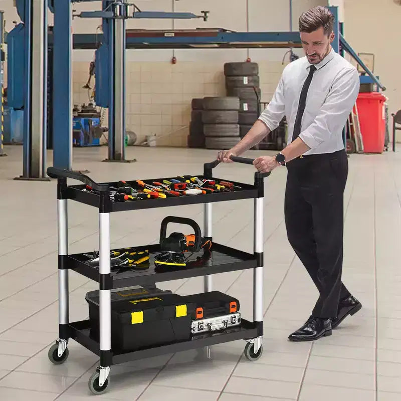 Costway Chariot de service utilitaire à 3 étagères Cadre en aluminium Capacité 222 kg avec roulettes