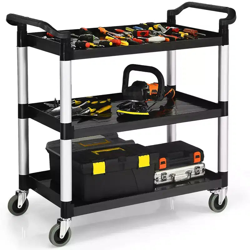 Costway Chariot de service utilitaire à 3 étagères Cadre en aluminium Capacité 222 kg avec roulettes