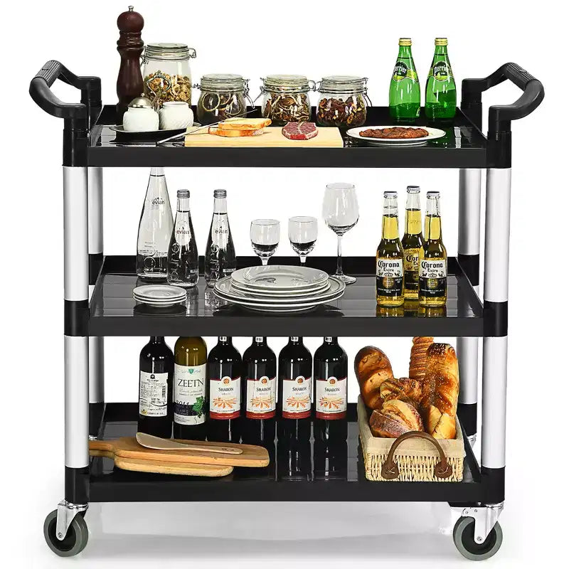 Costway Chariot de service utilitaire à 3 étagères Cadre en aluminium Capacité 222 kg avec roulettes