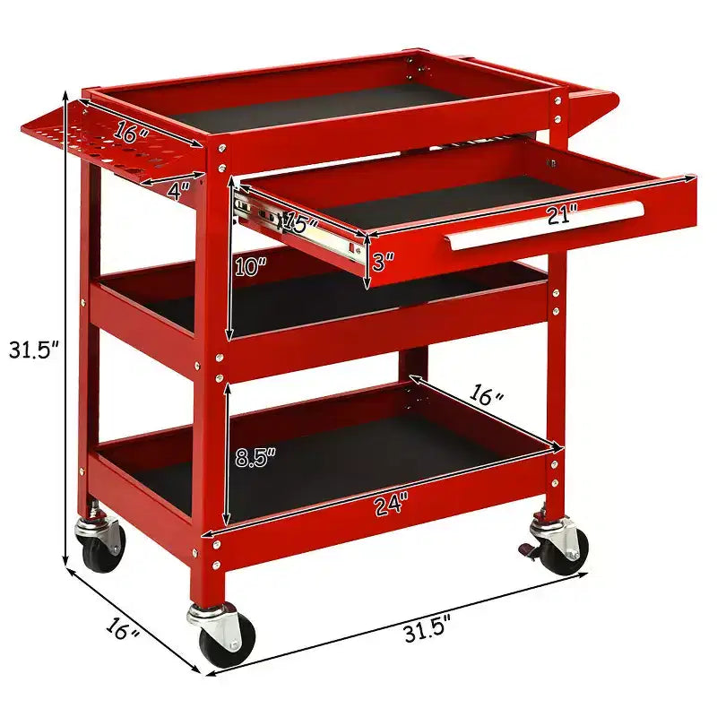Costway Chariot à outils roulant à trois plateaux, organisateur de boîte à outils de rangement avec tiroir pour mécanicien