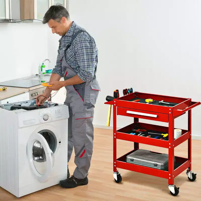 Costway Chariot à outils roulant à trois plateaux, organisateur de boîte à outils de rangement avec tiroir pour mécanicien