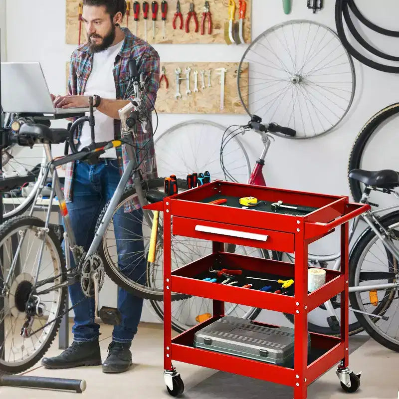 Costway Chariot à outils roulant à trois plateaux, organisateur de boîte à outils de rangement avec tiroir pour mécanicien