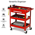 Costway Chariot à outils roulant à trois plateaux, organisateur de boîte à outils de rangement avec tiroir pour mécanicien