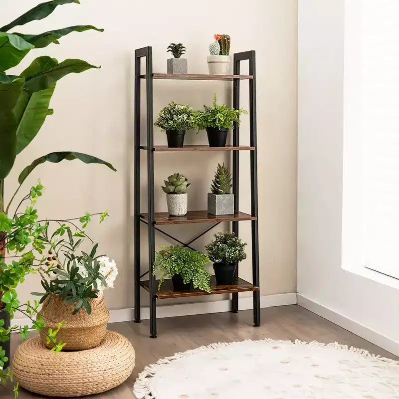Étagère à livres Costway à 4 niveaux, étagère de rangement industrielle, présentoir pour plantes et fleurs, cadre en métal