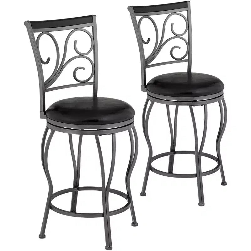 55 Downing Street Brown Swivel Bar Stools 24 7/8 High Set of 2 Traditional with Backrest Footrest Kitchen Counter Height Island