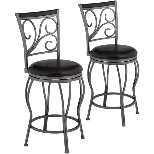 55 Downing Street Brown Swivel Bar Stools 24 7/8 High Set of 2 Traditional with Backrest Footrest Kitchen Counter Height Island