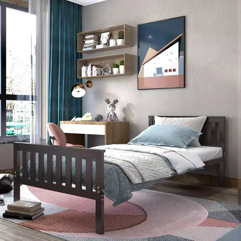Lit plateforme double en bois Costway avec tête de lit et pied de lit Sommier
