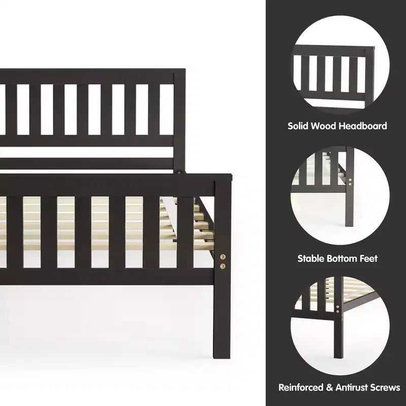 Lit plateforme double en bois Costway avec tête de lit et pied de lit Sommier