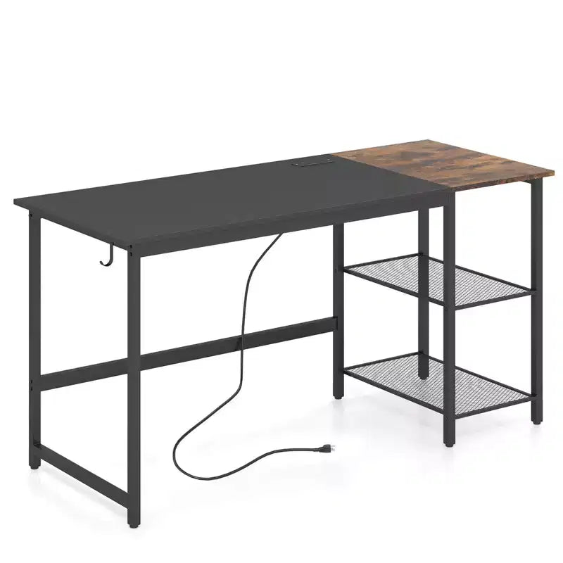 Costway Bureau d'ordinateur de 59 pouces pour la maison et le bureau, Table d'étude pour ordinateur portable, Étagère détachable, Rustique