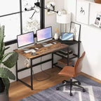 Costway Bureau d'ordinateur de 59 pouces pour la maison et le bureau, Table d'étude pour ordinateur portable, Étagère détachable, Rustique
