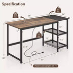 Costway Bureau d'ordinateur de 59 pouces pour la maison et le bureau, Table d'étude pour ordinateur portable, Étagère détachable, Rustique