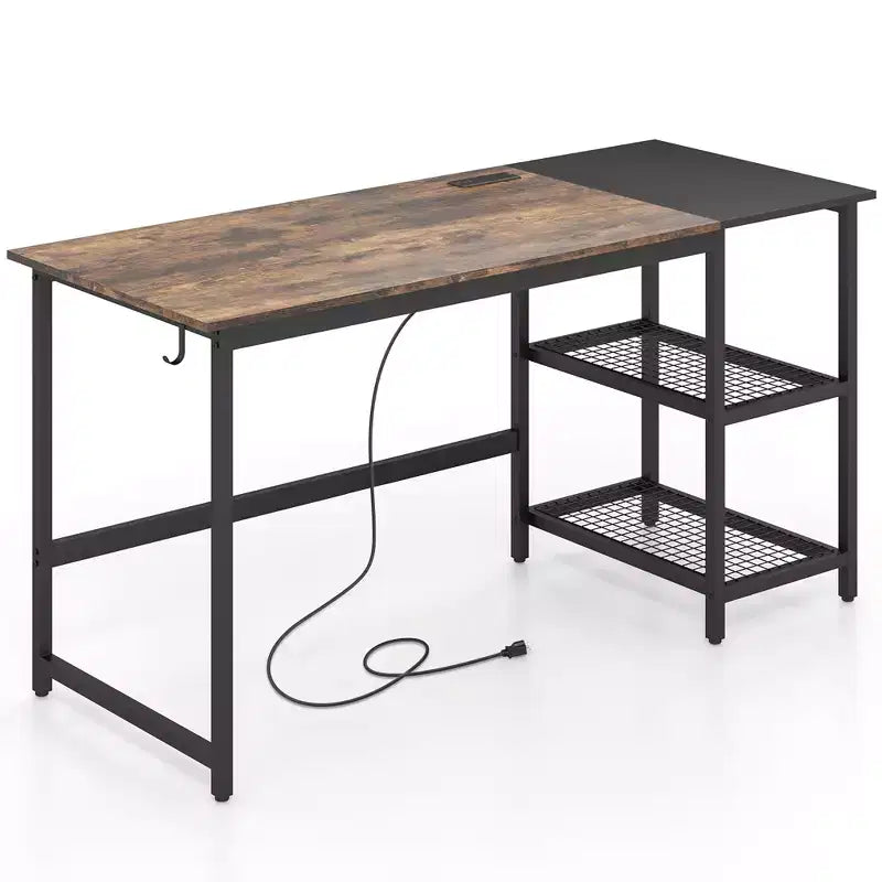 Costway Bureau d'ordinateur de 59 pouces pour la maison et le bureau, Table d'étude pour ordinateur portable, Étagère détachable, Rustique