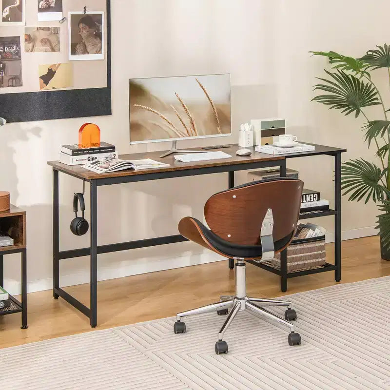 Costway Bureau d'ordinateur de 59 pouces pour la maison et le bureau, Table d'étude pour ordinateur portable, Étagère détachable, Rustique