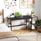 Costway Bureau d'ordinateur de 59 pouces pour la maison et le bureau, Table d'étude pour ordinateur portable, Étagère détachable, Rustique