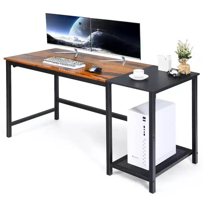 Costway Bureau d'ordinateur de 59 pouces pour la maison et le bureau, Table d'étude pour ordinateur portable, Étagère détachable, Rustique