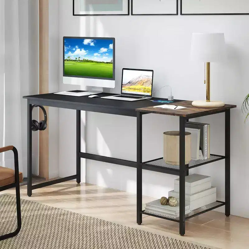 Costway Bureau d'ordinateur de 59 pouces pour la maison et le bureau, Table d'étude pour ordinateur portable, Étagère détachable, Rustique