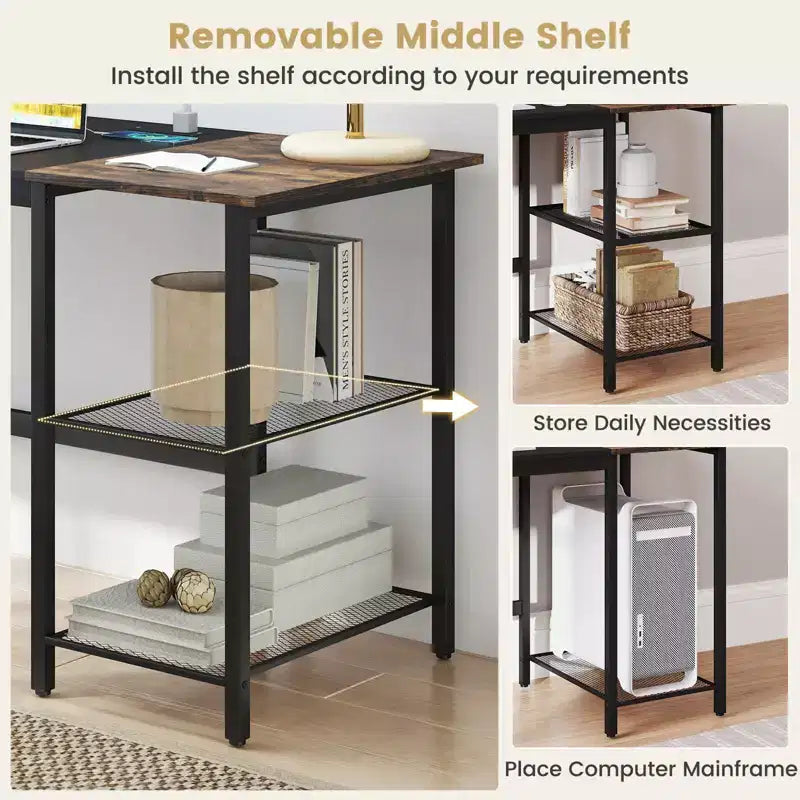 Costway Bureau d'ordinateur de 59 pouces pour la maison et le bureau, Table d'étude pour ordinateur portable, Étagère détachable, Rustique