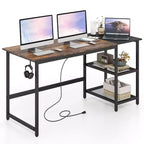 Costway Bureau d'ordinateur de 59 pouces pour la maison et le bureau, Table d'étude pour ordinateur portable, Étagère détachable, Rustique