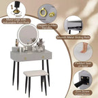 Coiffeuse Costway avec tabouret et miroir lumineux 3 couleurs avec tiroirs Gris/Blanc