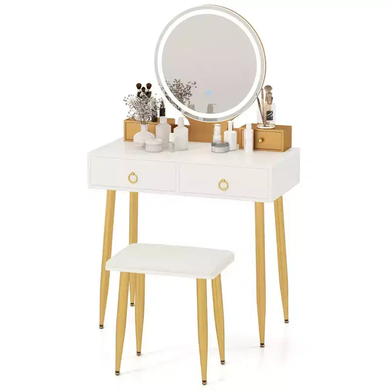 Coiffeuse Costway avec tabouret et miroir lumineux 3 couleurs avec tiroirs Gris/Blanc