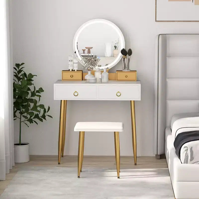 Coiffeuse Costway avec tabouret et miroir lumineux 3 couleurs avec tiroirs Gris/Blanc