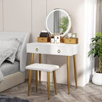 Coiffeuse Costway avec tabouret et miroir lumineux 3 couleurs avec tiroirs Gris/Blanc