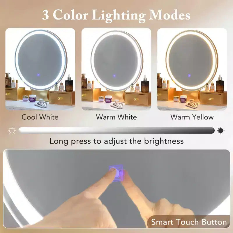 Coiffeuse Costway avec tabouret et miroir lumineux 3 couleurs avec tiroirs Gris/Blanc