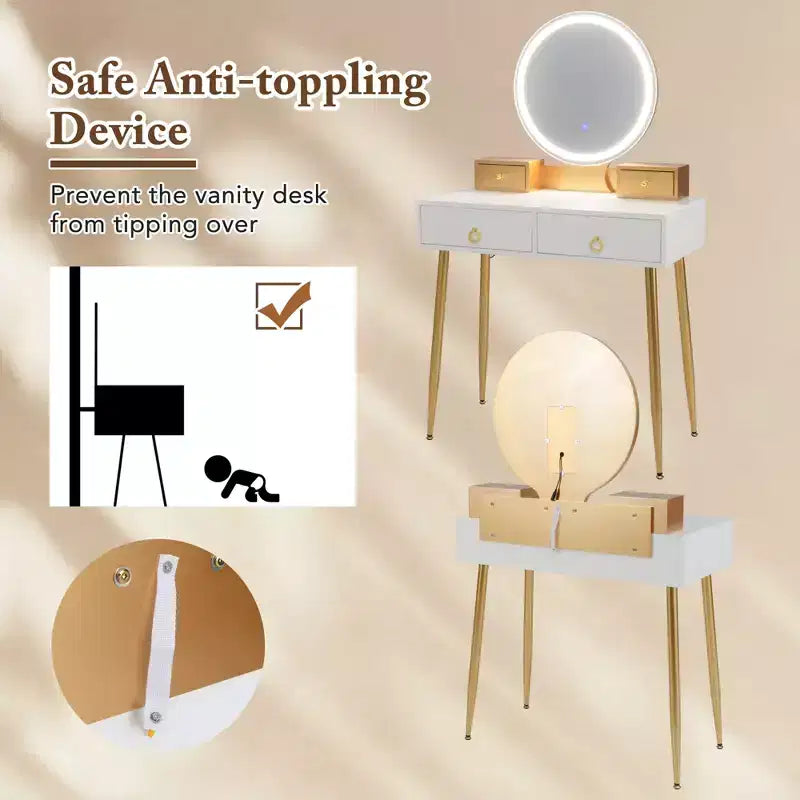 Coiffeuse Costway avec tabouret et miroir lumineux 3 couleurs avec tiroirs Gris/Blanc