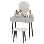 Coiffeuse Costway avec tabouret et miroir lumineux 3 couleurs avec tiroirs Gris/Blanc