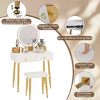 Coiffeuse Costway avec tabouret et miroir lumineux 3 couleurs avec tiroirs Gris/Blanc