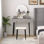 Coiffeuse Costway avec tabouret et miroir lumineux 3 couleurs avec tiroirs Gris/Blanc