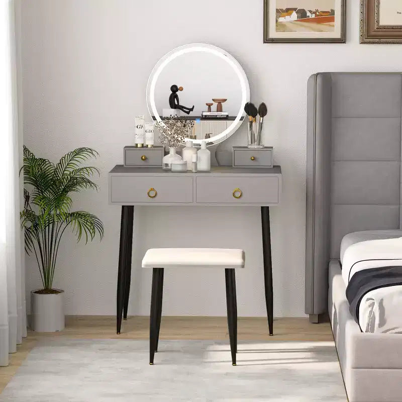 Coiffeuse Costway avec tabouret et miroir lumineux 3 couleurs avec tiroirs Gris/Blanc