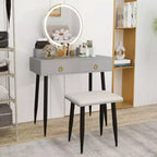 Coiffeuse Costway avec tabouret et miroir lumineux 3 couleurs avec tiroirs Gris/Blanc