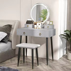 Coiffeuse Costway avec tabouret et miroir lumineux 3 couleurs avec tiroirs Gris/Blanc