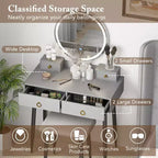 Coiffeuse Costway avec tabouret et miroir lumineux 3 couleurs avec tiroirs Gris/Blanc