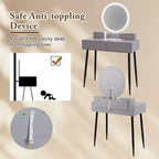 Coiffeuse Costway avec tabouret et miroir lumineux 3 couleurs avec tiroirs Gris/Blanc
