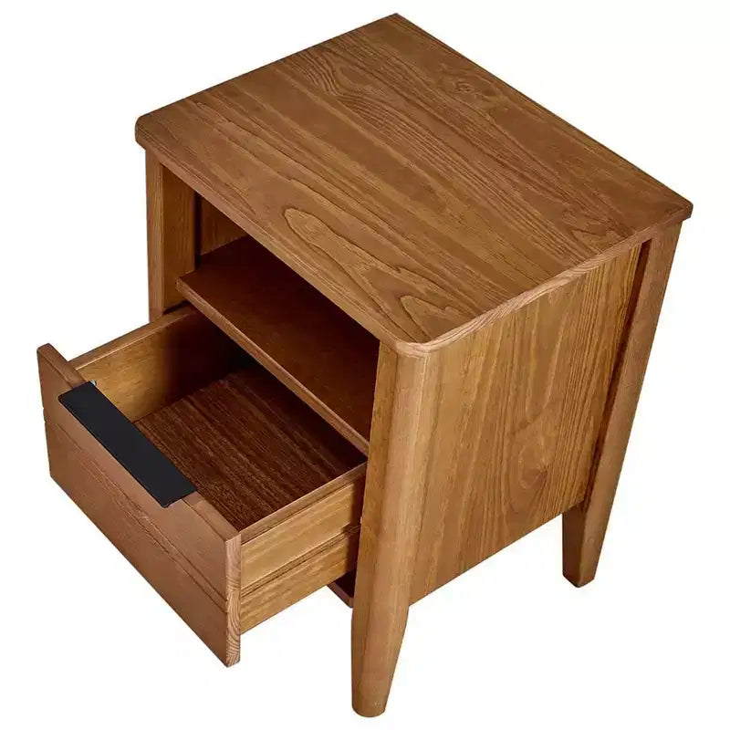 MUSEHOMEINC Table de chevet classique à 1 tiroir en bois pour chambre à coucher, table d'appoint pour salon avec armoire ouverte et pieds coniques, brun miel